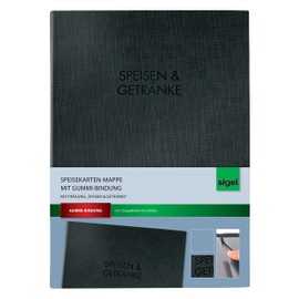Sigel SM111 Menu Folder with Elastic Band for A4 Plastic Black - German "Speisen & Getränke"