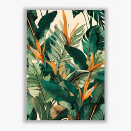 Spiffing Prints Jungle Bloom II – Tropical Wall Art with Bird of Paradise and Jungle Leaves - Small - Unframed