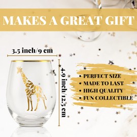 Onebttl Giraffe Gifts for Women - Ethnic Mandala Giraffe Stemless Wine Glass, Perfect for Giraffe Lovers - Gold - for Birthday, Celebrations, Housewarming