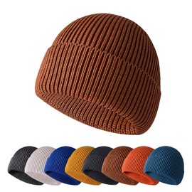Enwokran Winter Hat Men Women Knitted Hat Roll Up Edge Cuffed Beanie Classic Design Men's Hat Modern Soft Elastic Hood Breathable, brown