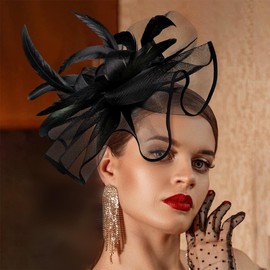 Yokawe Fascinator Hats Tea Party Hat Black Organza Feather Cocktail Hair Accessories for Women