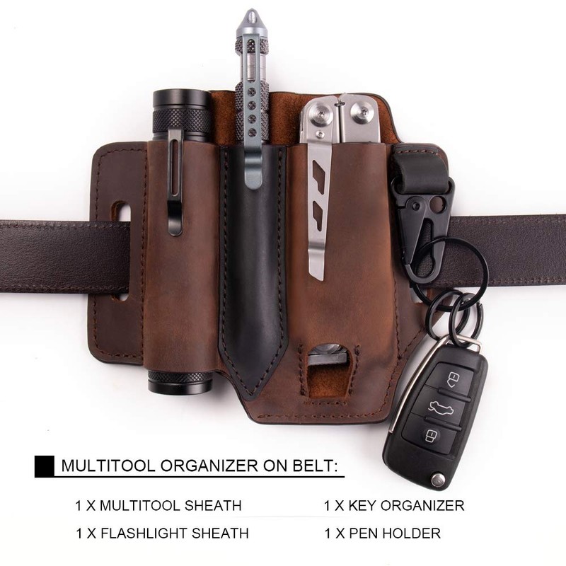 Gentlestache Multitool Sheath for Belt, Leather EDC Pocket Organizer for