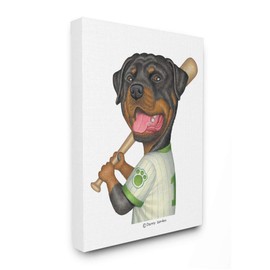 Stupell Industries Rottweiler Baseball Player Family Dog Sports Wall Art, 24x30, White
