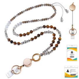 Beaded Lanyard with Card Holder, Neck Lanyard with Retractable Reel Waterproof Clear ID Badge Holder for Teachers, Nurses, Cruise & Office