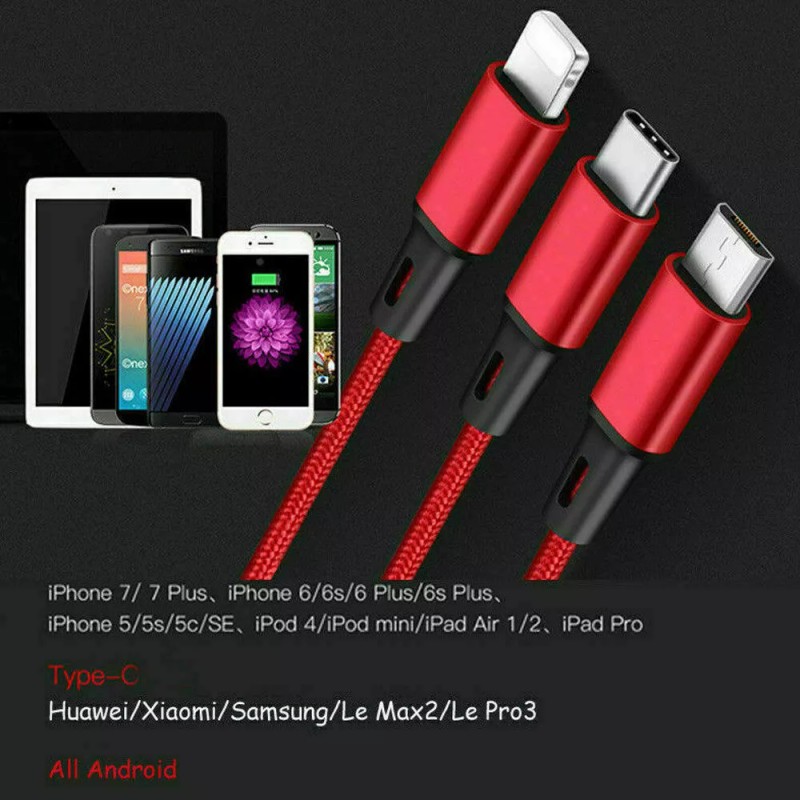 Unbranded 3 in 1 Fast USB Charging Cable Universal Multi