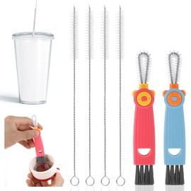 Ouligay 6 Pcs Straw Cleaner Brush Extra Long,Straw Cleaners,17cm Long Straw Cleaner Brush,Tumbler Cup Straw Cleaner Brush Kit,3 in 1 Cup Lid Cleaning Brush for Home Bar Office School