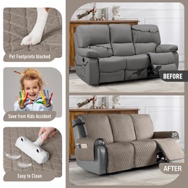 TAOCOCO 100% Waterproof Recliner Cover, Non-Slip Washable Reclining Couch Cover with Elastic Leg Straps, Furniture Protector for Dogs (Taupe, 3 Seater)