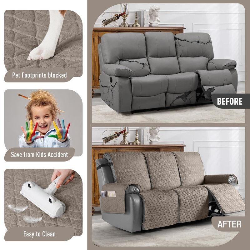 TAOCOCO 100% Waterproof Recliner Cover, Non-Slip Washable Reclining Couch Cover