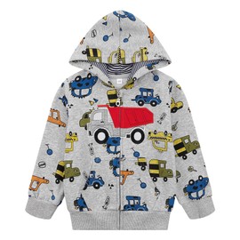 NUBEEHOHO Little Boys Zip Up Hoodies Monster Truck Hooded Sweatshirts Garbage Truck Costume Kid Gray Full Zip Jacket Fall Cotton Clothes Size 6 (067)