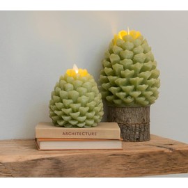 QVC Luminara Set of (2) Pinecone Flameless Figural Candles - Color: Sage Green