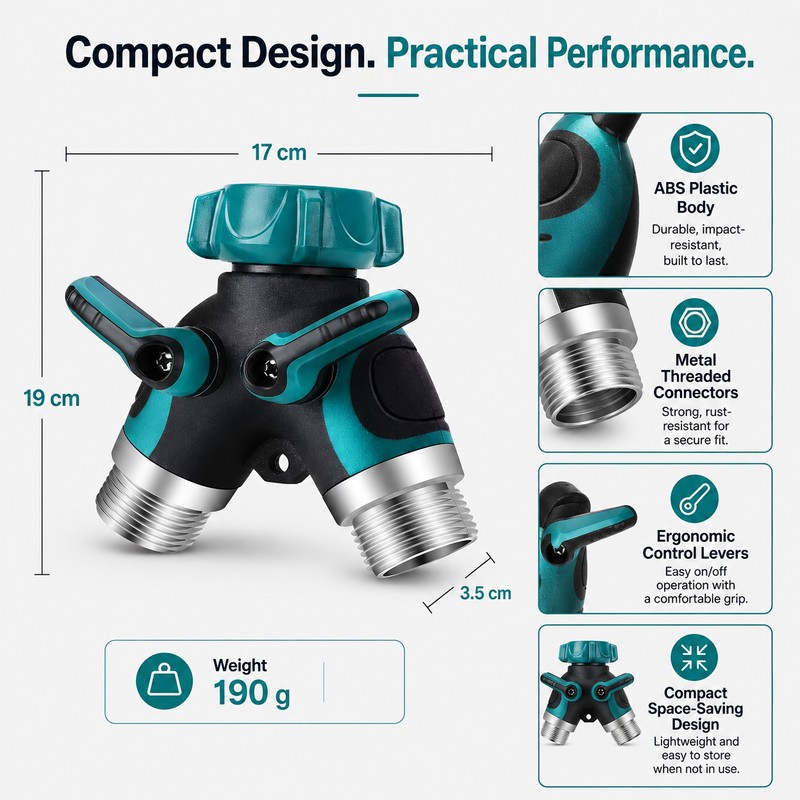 2-Way Garden Hose Splitter for Outdoor Faucets – Leak-Resistant Dual