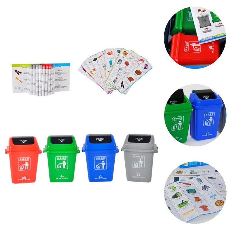 Mini Curbside Garbage 4pcs Garbage Trash Cans with 108pcs Sorting
