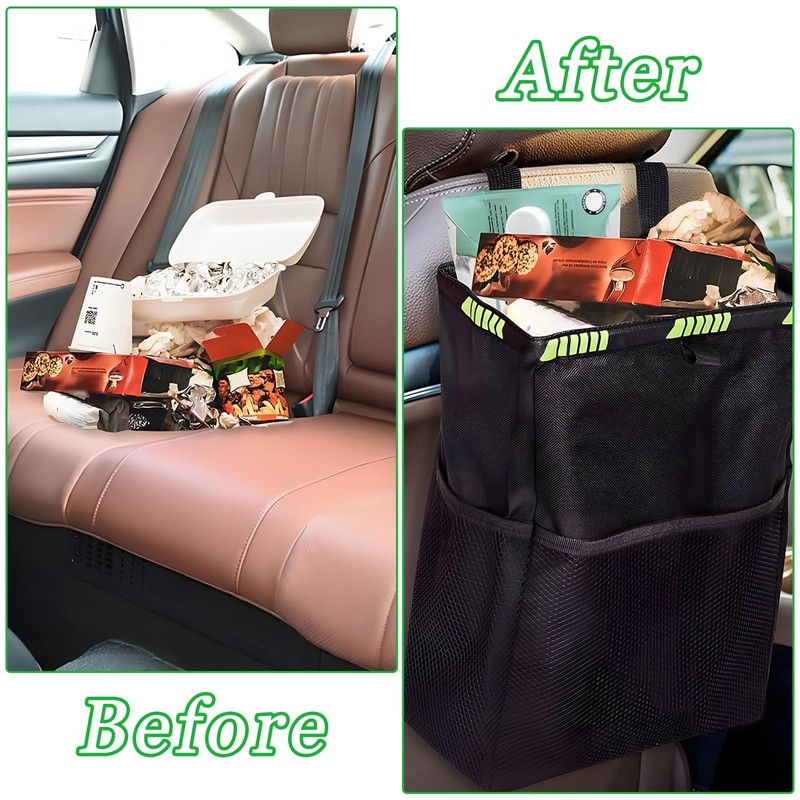 HIAHXC Car Bin Foldable Hanging Car Trash Bin with Storage
