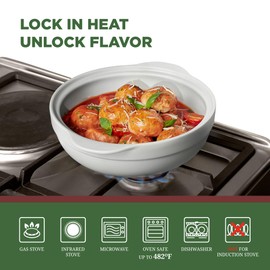 MINH LONG 3-Qt Porcelain Dutch Oven Pot with Lid, Lead & Cadmium Free, Oven Safe Casserole Dish with Lid, Clay Pot for Cooking on Gas & Infrared Cooktop, Use to Marinate, Cook, Bake, Refrigerate & Serve