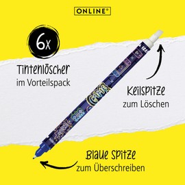Online Value Pack Ink Eraser 6 x Ink Killer for Erasing and Overwriting | Gaming Design | Removal and Correction Blue Ink | Ink Colour Blue