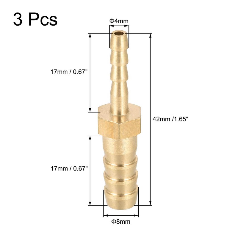 sourcing map Straight Brass Barb Fitting Reducer, Fit Hose ID