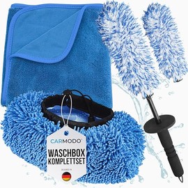 CARMODO Wash Box Set - Premium Wash Brush Cover - 70 x 50 cm Absorbent Drying Cloth - Microfibre Rim Brush Extra Thin + 2 x Covers - for Gentle Washing without Scratches - Car Cleaning Set