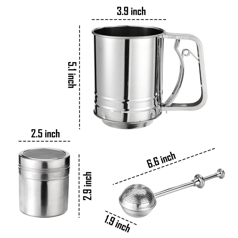 3 in 1 Stainless Steel Sifter 3 Cup Flour Sifter