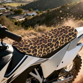 Yspwyqan Brown Leopard Print Dirt Bike Seat Cover, Water Resistant Non-Slip PU Leather Universal Motorcycle Seat Cover for Pit Bike and Off Road Riding