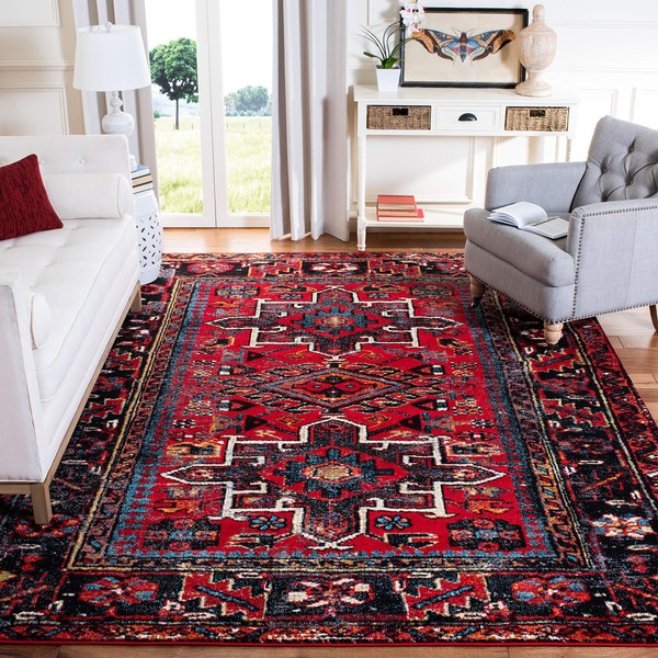 SAFAVIEH Vintage Hamadan Collection VTH211A Oriental Traditional Persian Non-Shedding Living Room Bedroom Dining Home Office Area Rug, 6'7" x 6'7" Square, Red / Multi