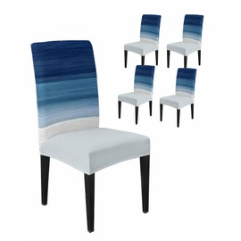 4 Pcs Dining Chair Covers Stretch Spandex Slipcovers Abstract Navy Blue Ombre Stripe Art Removable Washable Dining Room Seat Cover Cushion Protector for Home Hotel Decor Modern Color Line Texture