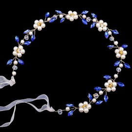 SAPOSTA Flower Girl Headpiece, Flower Girl Hair Accessory, Wedding Headband for Girls, Princess Crystal Pearl Hair Accessories for Birthday, Party, First Communion,Wedding (A#Royal Blue, One Size)