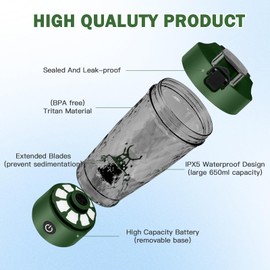 MeYuxg Electric Protein Shaker, 650 ml Wireless Sports Shaker with Mixing Function, Automatic Mixing Cup with Powder Container & Cleaning Brush, for Sports, Fitness and Travel Green