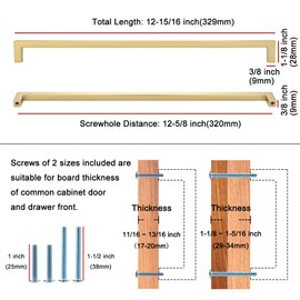 KOOFIZO Solid Square Bar Cabinet Handle - Brushed Gold Furniture Pull, 12.6 Inch/320mm Screwhole Distance, Pack of 5 for Kitchen Cupboard Door, Bedroom Dresser Drawer, Bathroom Wardrobe Hardware