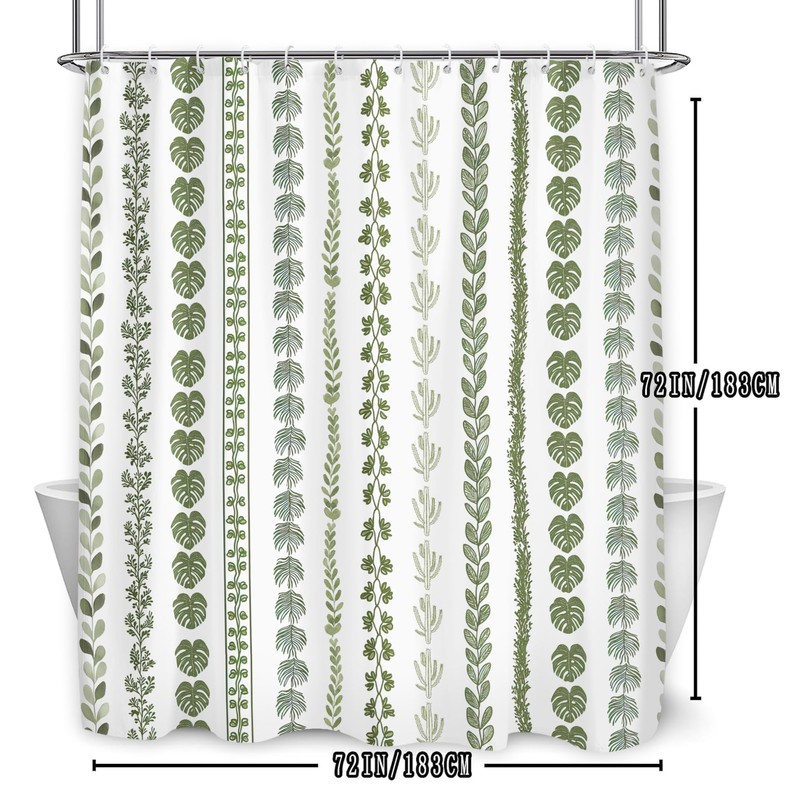Sage Green Tropical Shower Curtain 60Wx71L, Palm Leaves Plant Shower