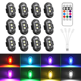Wireless RGB LED Aircraft Strobe Lights with Remote Control, 8 Colors 10 Flash Modes USB Charging Anti-Collision Lights Waterproof Emergency Warning Light for Drone Car Motorcycle Bike 12 Pcs