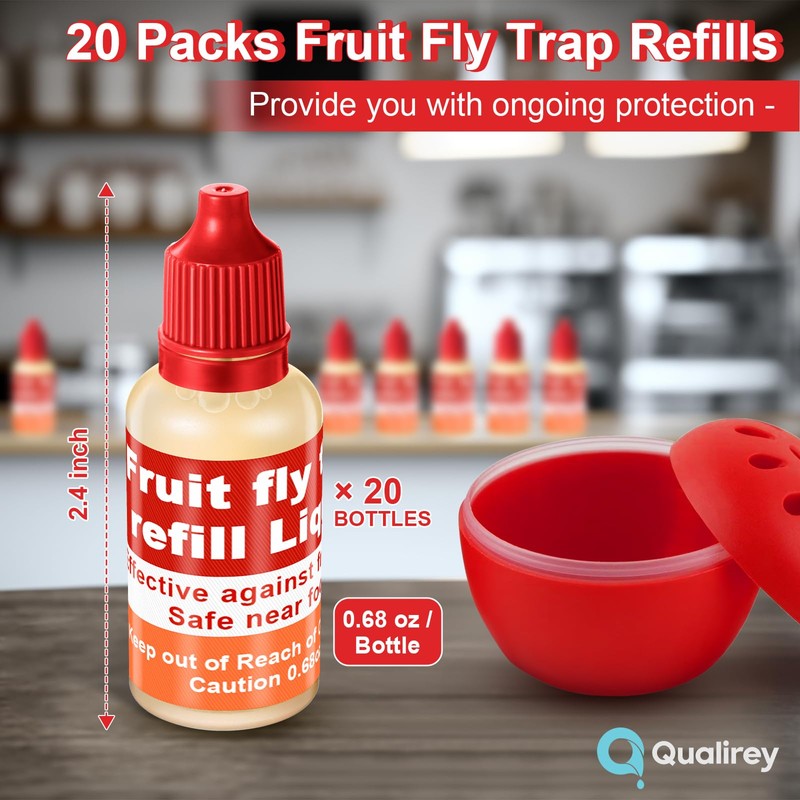 Qualirey 20 Pack Fruit Fly Trap Refill Liquid, 0.68oz/ Bottle