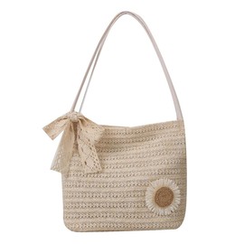 YingStar Holiday Beach Bag for Women Summer Straw Shoulder Bag Ladies Straw Beach Handbag Hand Woven Crossbody Bag with Decorative Flowers Small Straw Tote Handbag for Travel Vacation (sunflower)