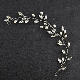 LOHGOU Bride Pearl Wedding Hair Vine, Bridal Rhinestone Hair Piece Crystal Party Hair Accessories for Women Girls (A-Gold, One Size)