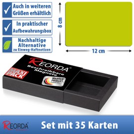 Reorda® Magnetstreifen beschreibbar - 35 Stück wiederbeschreibbar – 12 x 8 cm Grün | Beschreibbare Magnete für Whiteboard, Kanban, Magnettafel | Beschriftbare Magnete für den Kühlschrank
