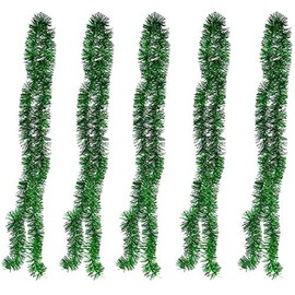 POFET 5pcs Green Tinsel Garland 2M Metallic Glitter Hanging Decoration for Christmas Tree Wreath Wedding Party