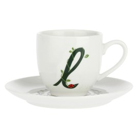 PORCELLANA Solotua Coffee Cup with Saucer Letter 'L' 3 Oz in Gift Box