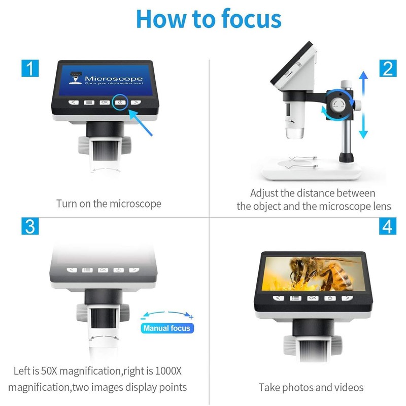 Digital Electron Microscope 4.3in 1000x 2MP USB Industrial Repair Inspection