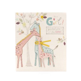 New Baby Girl Card - Congratulations Baby Card - Adorable Embroidery Giraffe Design