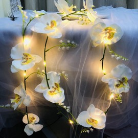 Sezrgiu 20 LED Orchid Vine Lights,Artificial Lily of The Valley Flower Garland String Lights for Valentines Day Wedding Party Table Centerpiece Arrangement Decor (White)