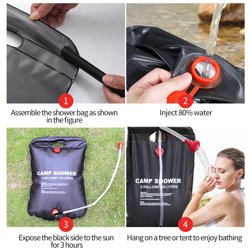 Solar Shower Bag, 1/2/4 Pack 5 Gallons/20L Camping Shower Bag,