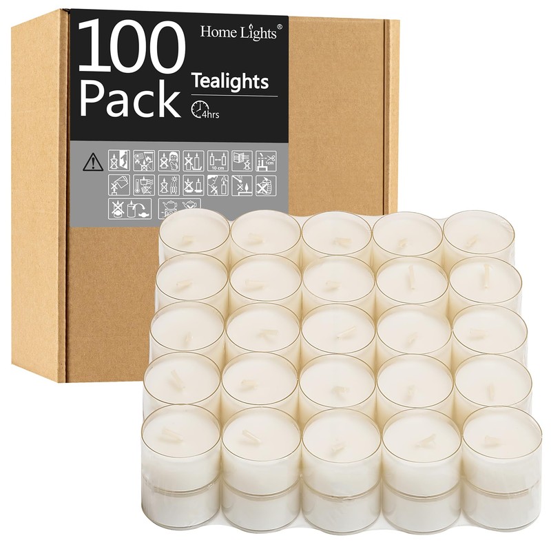 Tealight Candles, Giant 100,200,300 Bulk Packs, 4-4.5 Hrs White Unscented