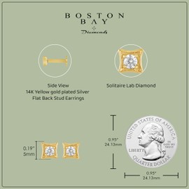 14K Yellow gold plated Silver Lab Diamond Solitaire Flat-Back Stud Earrings, G SI