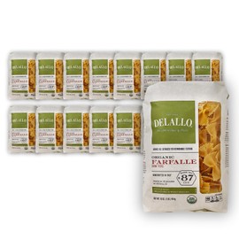 DeLallo Organic Farfalle Pasta, Made with Only 100% Semolina Durum Wheat Flour, Bronze Cut, Made in Italy, Kosher, Vegan, Non-GMO, Bow-Tie Pasta Shape, (16 Pack)