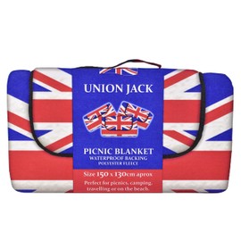 KandyToys Waterproof Union Jack Fleece Picnic Blanket | King Charles The III Coronation | Outdoor Beach Camping Blanket | 1.5 x 1.3m Roll Up Blanket