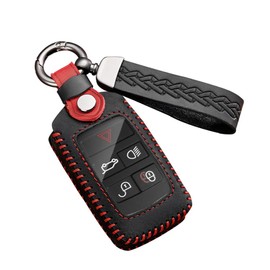 ontto Leather Car key fob cover fit for Land Rover Defender Discovery Sport New Range Rover Evoque Sport Velar Jaguar E-Pace I-Pace Keychain Keyring key bag key holder Protector Accessories Black B