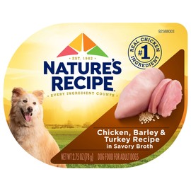 Nature’s Recipe Chicken, Barley & Turkey Recipe in Savory Broth Wet Dog Food, 2.75 oz. Cup, 12 Count