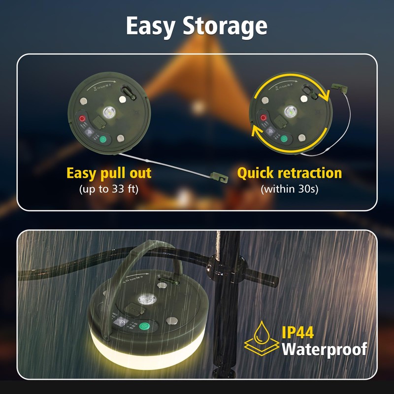 Camping String Lights 33ft 100LED, 4 in 1 Rechargeable 100LED