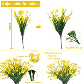 TURNMEON 12 Bundles Calla Lily (300 Heads) Artificial Flowers for Outdoors, UV Resistant Faux Fake Plants Plastic Flowers Indoor Outside Planter Home Porch Summer Cemetery Decor(Yellow)