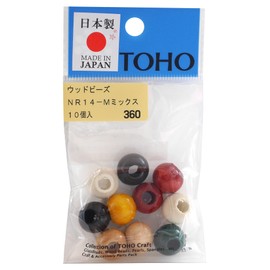 TOHO NR14-M Wooden Beads Made in Japan, Outer Diameter: Approx. 0.6 inches (14 mm), Hole Size: Approx. 0.2 inches (6 mm), Mix, Pack of 10