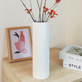 JIDOFUE White Ceramic Vase, Tall Flower Vase, 12 Inches/30 cm High Modern Large Textured Floor Vases for Home Decor, Farmhouse, Shelf, Living Room Table Centres, Skinny Vase for Pampas Grass